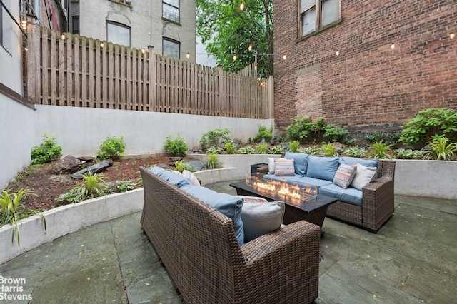 302 W 122nd St Unit 1, New York City, NY 10027 - view of patio with an outdoor living space with a fire pit