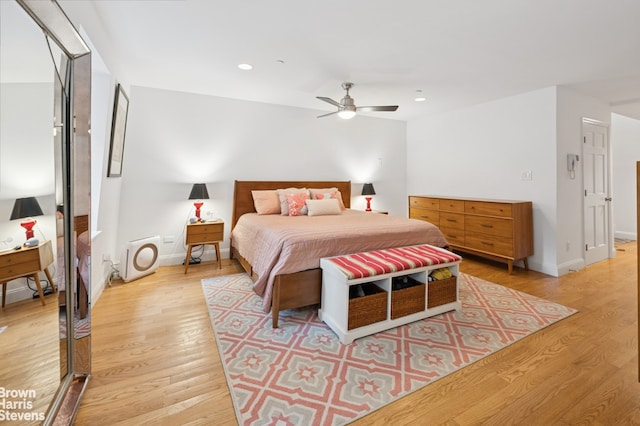 302 W 122nd St Unit 1, New York City, NY 10027 - bedroom featuring light wood-style flooring, a ceiling fan, and recessed lighting