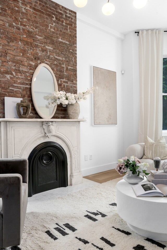 205 14th St Unit Th, New York City, NY 11215 - living area with a fireplace and wood finished floors