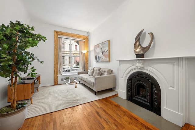 222 E 17th St Garden, Unit Garden, New York City, NY 10003 - living room featuring a fireplace with flush hearth and hardwood / wood-style floors