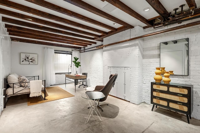 222 E 17th St Garden, Unit Garden, New York City, NY 10003 - home office with concrete floors and beamed ceiling