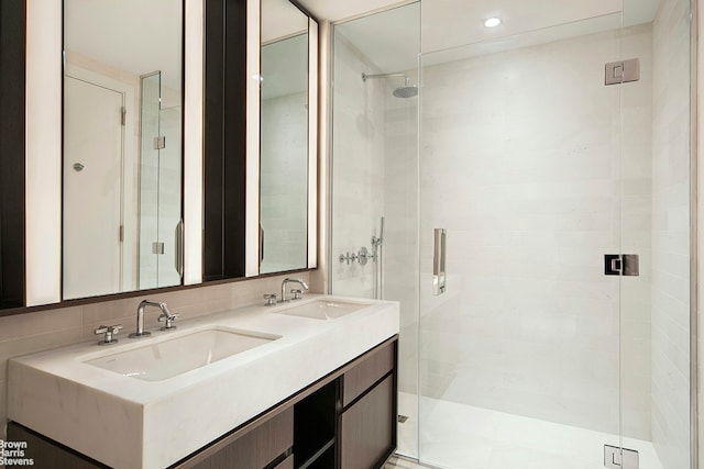 251 1st St Unit Ph8D, New York City, NY 11215 - bathroom featuring a stall shower and double vanity
