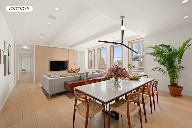 270 Broadway Unit 18C, New York City, NY 10007 - dining room featuring light wood-style flooring and recessed lighting