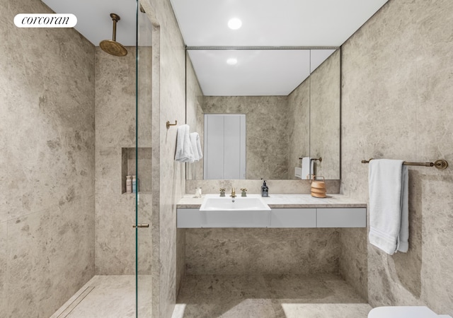 527 W 27th St Unit 3A, New York City, NY 10001 - bathroom with tiled shower and vanity