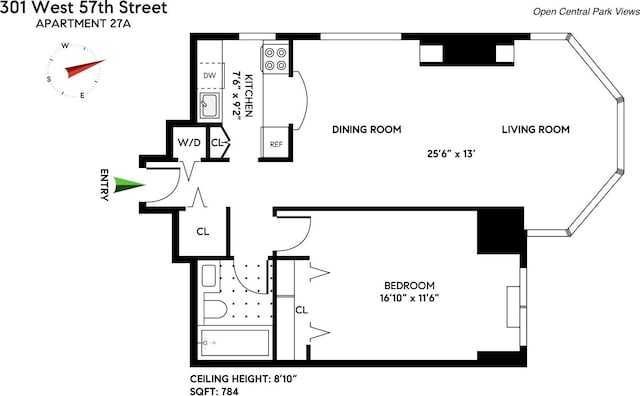 301 W 57th St Unit 27A, New York City, NY 10019 - view of home floor plan