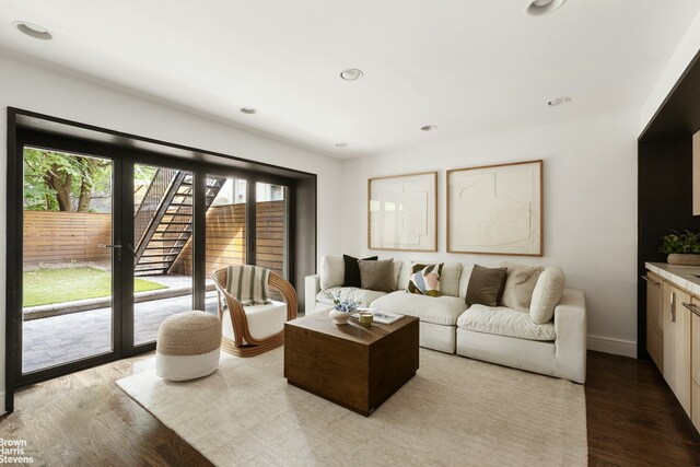 10 Hancock St, New York City, NY 11216 - living room with healthy amount of natural light, wood finished floors, and recessed lighting