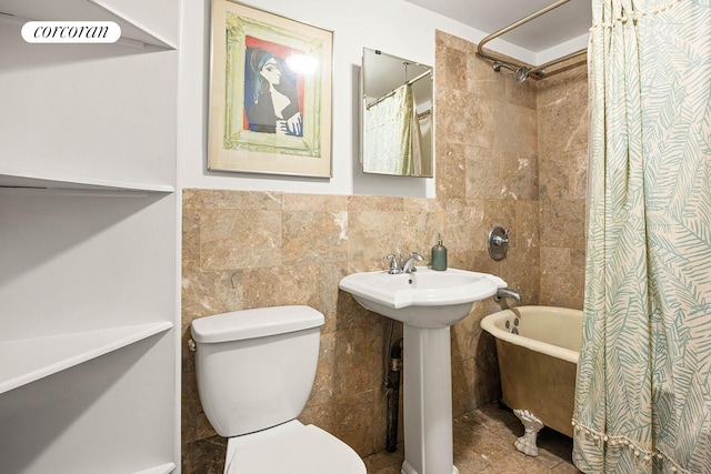 66 Putnam Ave, New York City, NY 11238 - bathroom featuring tile walls and shower / bath combo with shower curtain