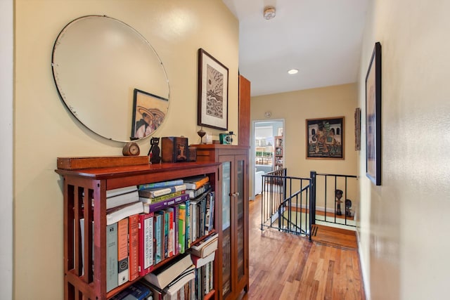 299 13th St Unit 4B, New York City, NY 11215 - hall with an upstairs landing, wood finished floors, and recessed lighting