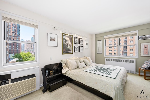 345 W 58th St Unit 8-D, New York City, NY 10019 - carpeted bedroom featuring radiator heating unit and a view of city