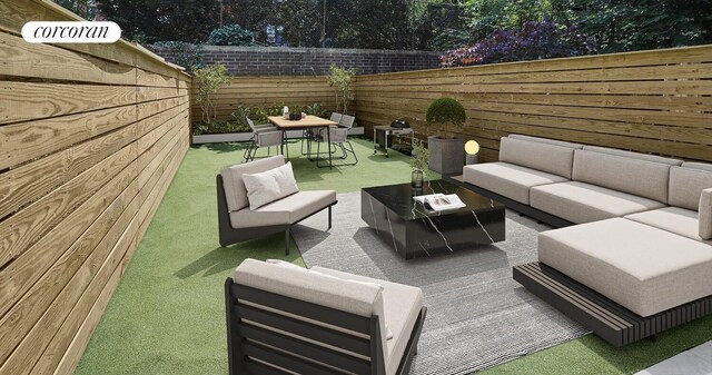 824A Quincy St, New York City, NY 11221 - fenced backyard featuring an outdoor hangout area and outdoor dining space