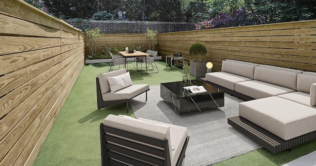 824A Quincy St, New York City, NY 11221 - fenced backyard featuring outdoor lounge area and outdoor dining space