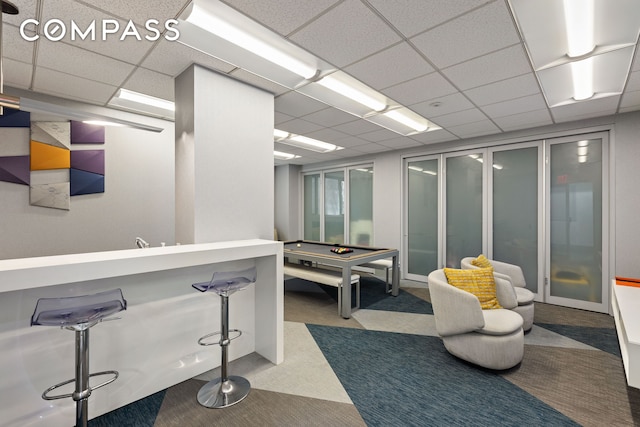 2 5th Ave Unit 5F, New York City, NY 10011 - miscellaneous room featuring carpet floors, billiards, and a drop ceiling