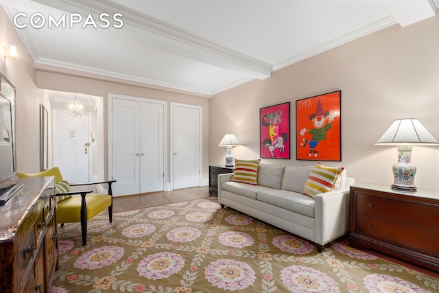 235 W 102nd St Unit 3B, New York City, NY 10025 - living room featuring ornamental molding and wood finished floors