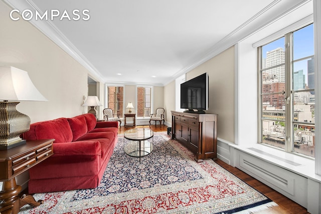 140 E 63rd St Unit 9E, New York City, NY 10065 - living area with crown molding and wood finished floors