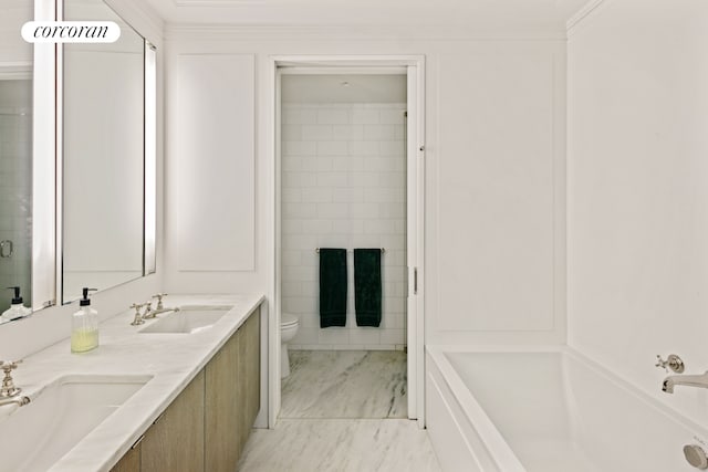 7 Harrison St Unit 4S, New York City, NY 10013 - bathroom featuring double vanity and marble look tiles