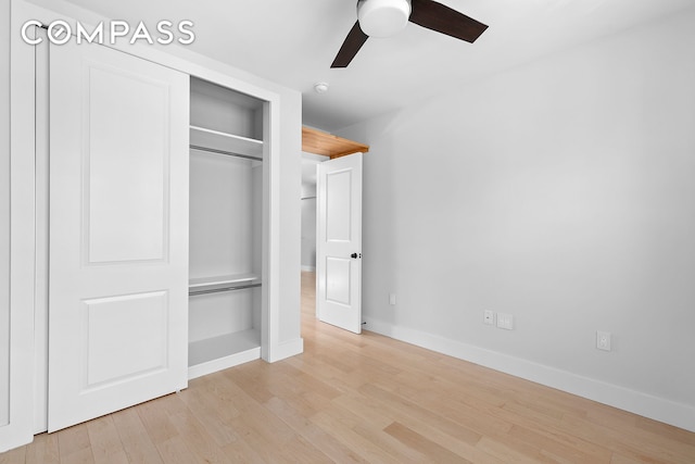 108 Division Ave Unit 22, New York City, NY 11211 - unfurnished bedroom with light wood-style flooring, a closet, and a ceiling fan