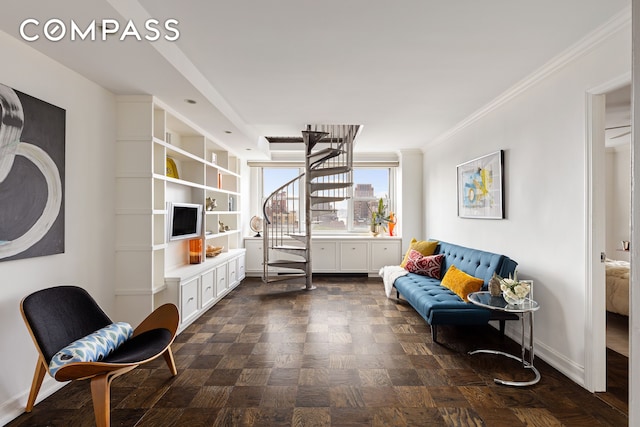 360 W 22nd St Unit 15C, New York City, NY 10011 - sitting room featuring baseboards and crown molding