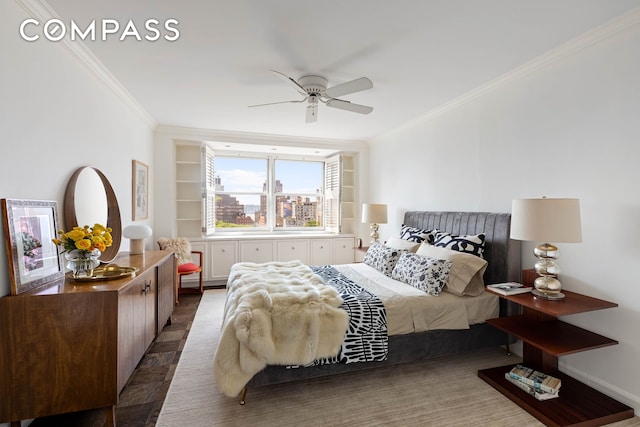360 W 22nd St Unit 15C, New York City, NY 10011 - bedroom featuring ornamental molding and ceiling fan