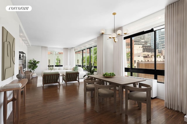 167 E 61st St Unit 5B, New York City, NY 10065 - dining area with dark wood-type flooring and a chandelier