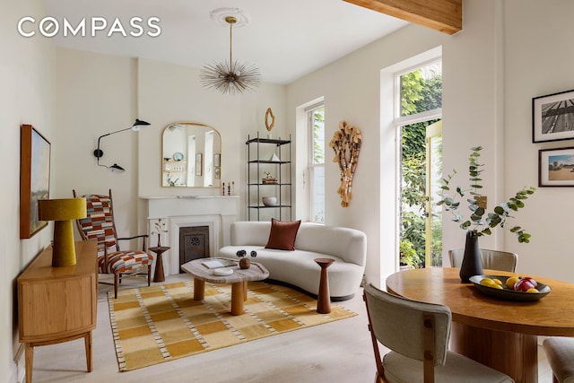 252 Greene Ave Unit 1B, New York City, NY 11238 - living area with light wood-style floors and a fireplace