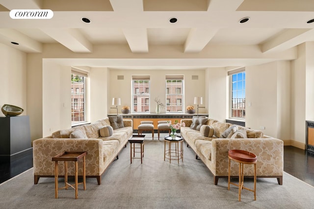 28 E 70th St Unit Ph1, New York City, NY 10021 - living area featuring plenty of natural light, beam ceiling, and recessed lighting