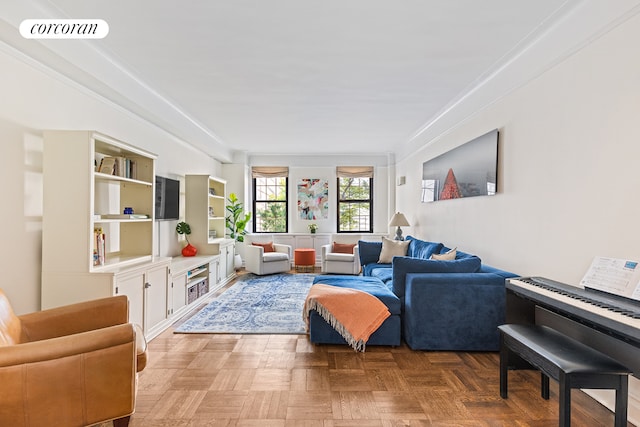 174 W 76th St Unit 3H, New York City, NY 10023 - living room featuring ornamental molding