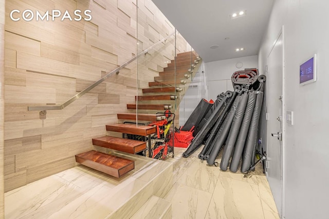 124 E 13th St Unit 3, New York City, NY 10003 - staircase with marble finish flooring and recessed lighting