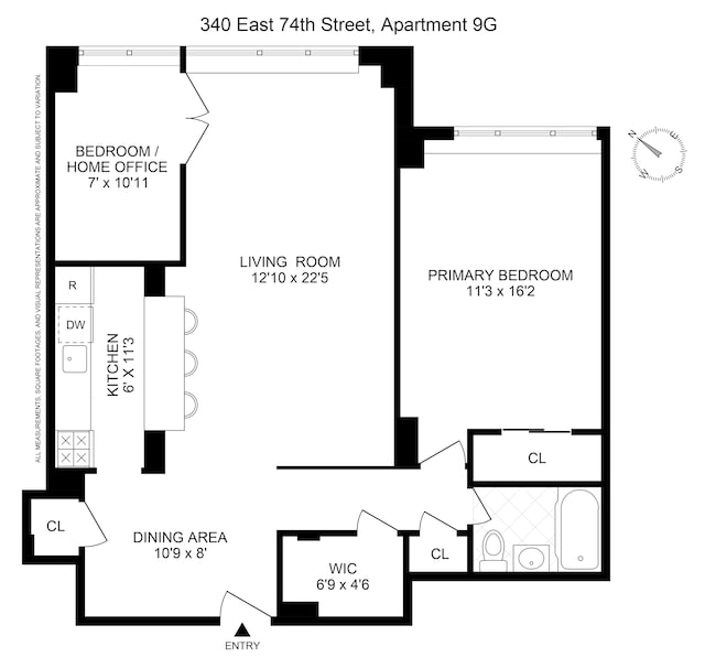 340 E 74th St Unit 9G, New York City, NY 10021 - view of floor plan / room layout