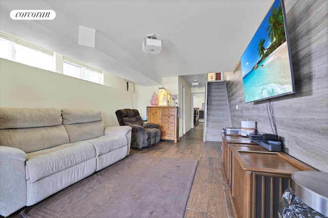2054 Richmond Ave, New York City, NY 10314 - living room with dark wood-style flooring and stairs