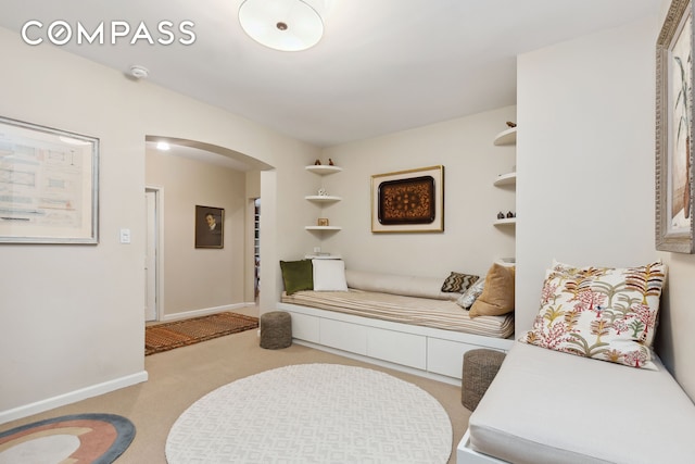 525 E 89th St Unit 4Hj, New York City, NY 10128 - living room with arched walkways and light colored carpet