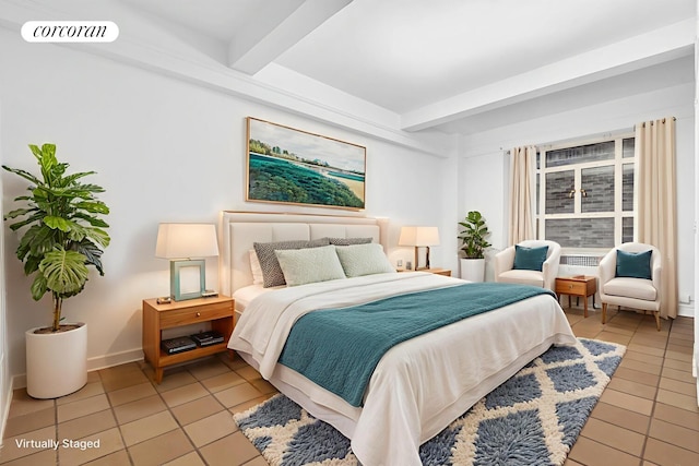 19 E 88th St Unit 4H, New York City, NY 10128 - bedroom featuring beam ceiling and light tile patterned floors