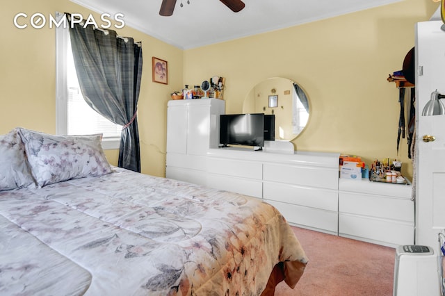 88-29 212th St, New York City, NY 11427 - bedroom with carpet, crown molding, and ceiling fan