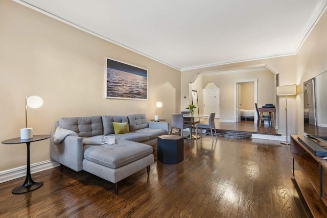 350 Cabrini Blvd Unit 1A, New York City, NY 10040 - living room with wood finished floors, crown molding, and arched walkways