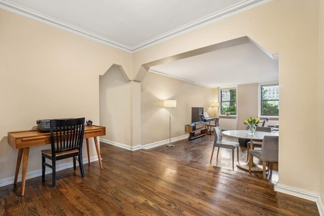 350 Cabrini Blvd Unit 1A, New York City, NY 10040 - dining space with wood finished floors, ornamental molding, and an office area