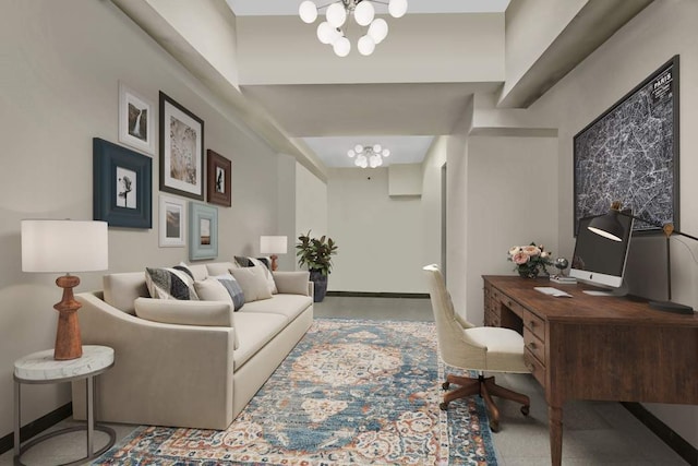 10 Park Ave Unit 1/2H, New York City, NY 10016 - living area featuring a chandelier and an office area