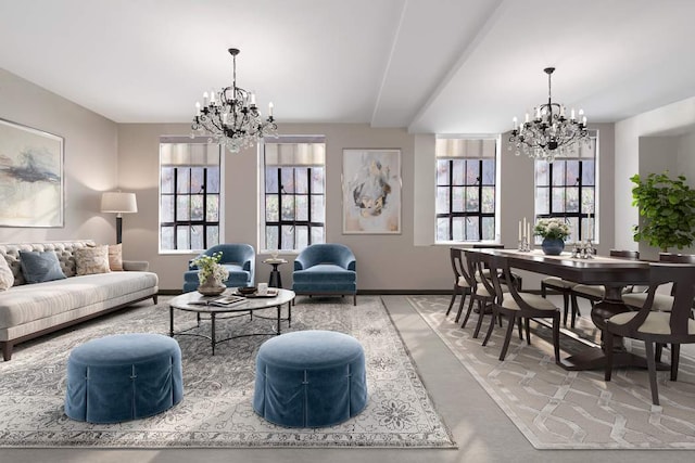 10 Park Ave Unit 1/2H, New York City, NY 10016 - living area featuring a chandelier and baseboards