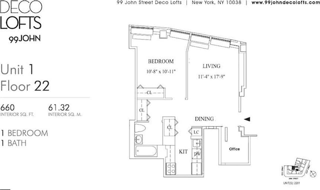 99 John St Unit 2201, New York City, NY 10038 - view of floor plan / room layout