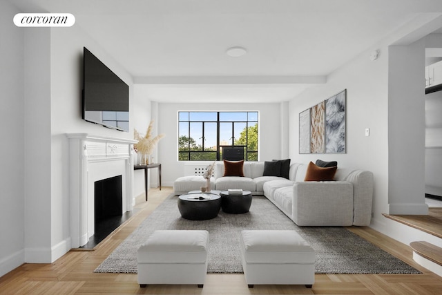 100 Riverside Dr Unit 7B, New York City, NY 10024 - living room with baseboards and a fireplace with flush hearth