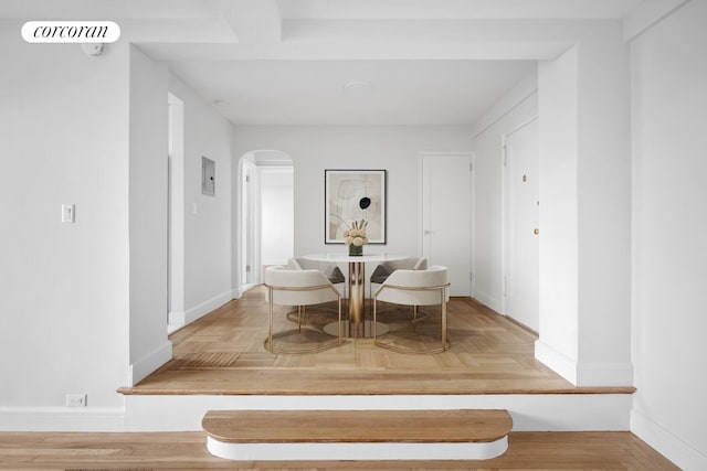100 Riverside Dr Unit 7B, New York City, NY 10024 - dining area featuring arched walkways and electric panel