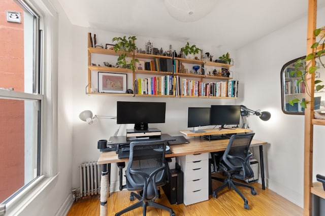130 Coffey Street House, New York City, NY 11231 - home office featuring radiator heating unit and wood finished floors