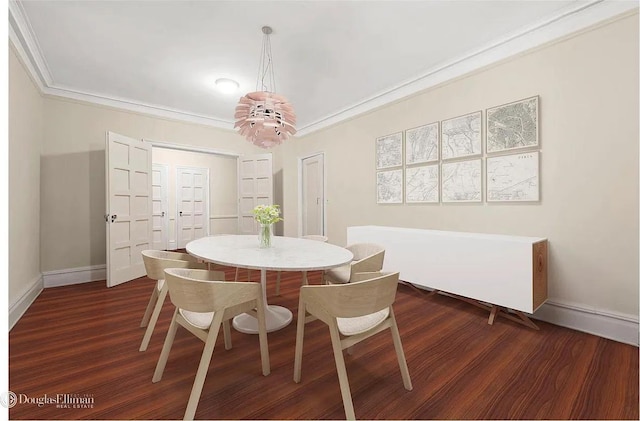 118 W 79th St Unit 9B, New York City, NY 10024 - dining room featuring dark wood-type flooring and ornamental molding