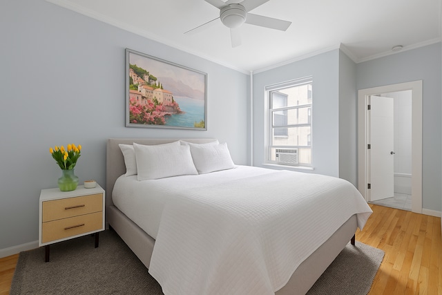 26 Gramercy Park S Unit 8Cd, New York City, NY 10003 - bedroom featuring ornamental molding, light wood-style flooring, cooling unit, and a ceiling fan