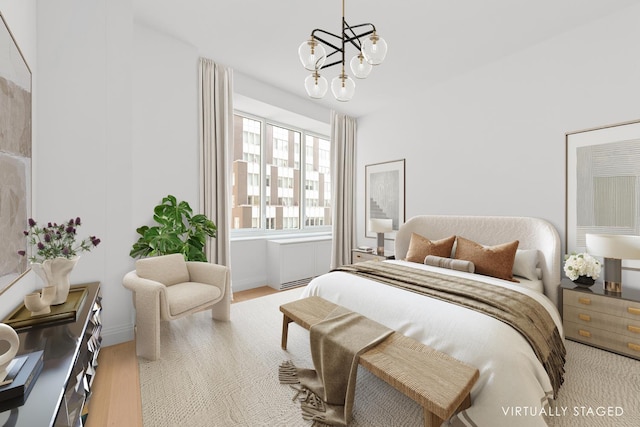 1 Wall St Unit 2413, New York City, NY 10005 - bedroom featuring a chandelier and wood finished floors