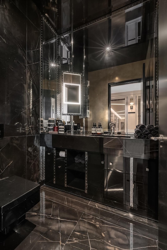 157 W 57th St Unit 64, New York City, NY 10019 - bathroom with marble tiled floors