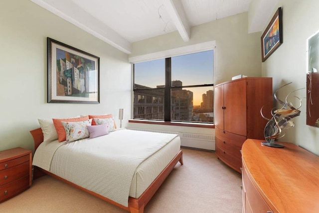 1 Main St Unit 10K, New York City, NY 11201 - bedroom with beamed ceiling and light carpet