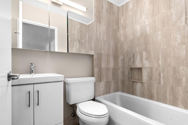 157 E 32nd St Unit 21B, New York City, NY 10016 - bathroom featuring vanity, shower / bathtub combination, and tile walls