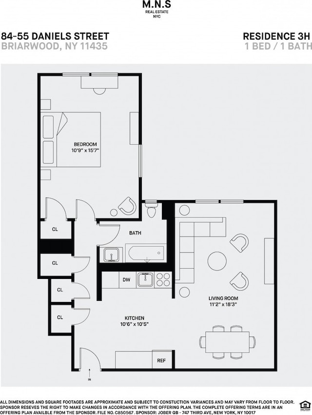 84-55 Daniels St Unit 3-H, New York City, NY 11435 - view of floor plan / room layout