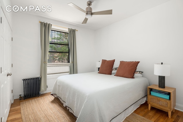328 Sterling Pl Unit 1A, New York City, NY 11238 - bedroom with radiator, light wood-style flooring, and ceiling fan