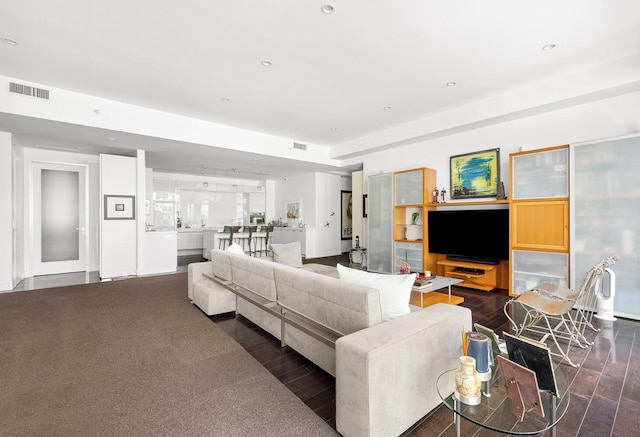 111 Fulton St Unit Ph111, New York City, NY 10038 - living area with dark wood-style flooring and recessed lighting