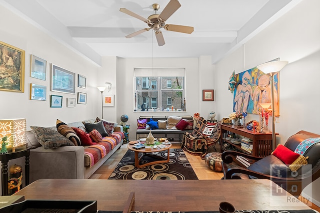 500 Grand St Cga, Unit Cga, New York City, NY 10002 - living room with a ceiling fan and beamed ceiling